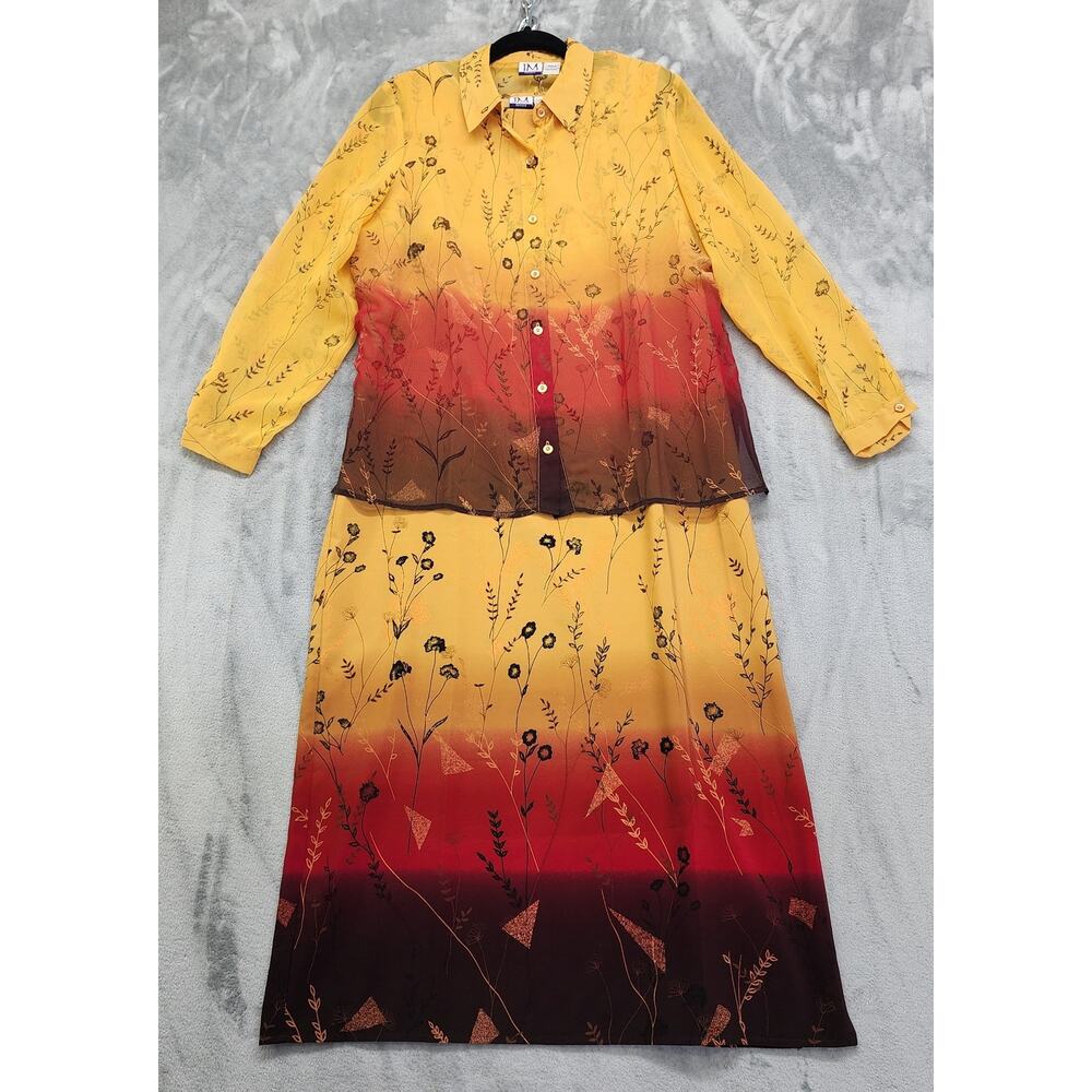 Vintage 90s JM Collection Maxi Dress Sheer Cover Top Size L Sunset Ombre Floral